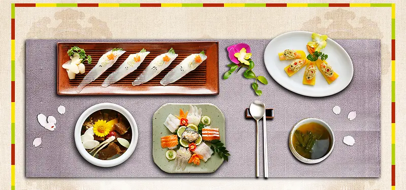 日本料理生鱼片炖锅牛肉餐具海报banner