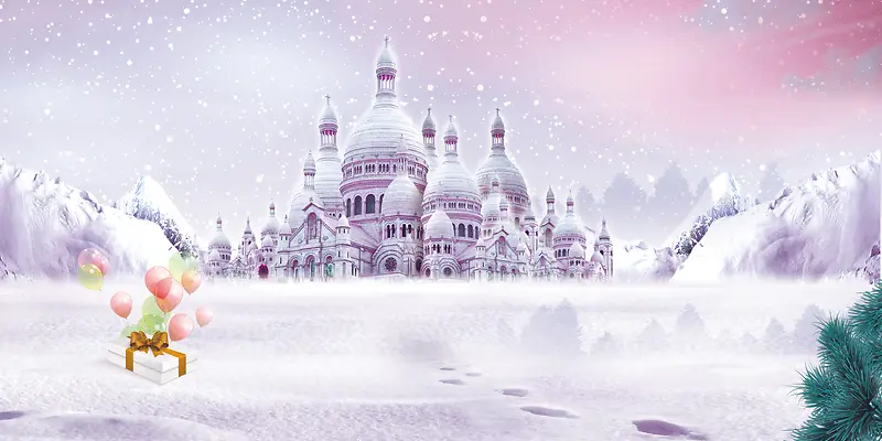 梦幻冰雪古堡城堡大气背景素材