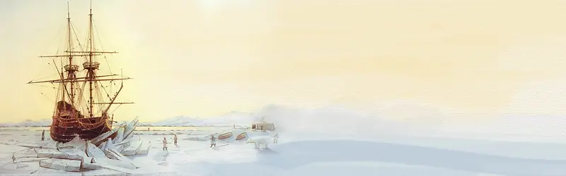 冰河船帆落日背景
