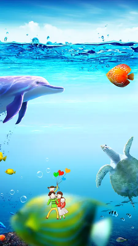 蓝色海底动物世界PS源文件H5背景素材