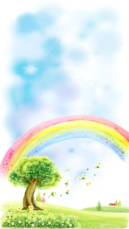 大树上的彩虹H5素材背景