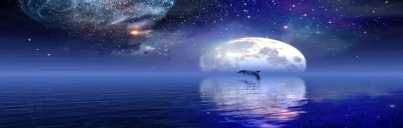 梦幻深蓝星空月亮大海海豚