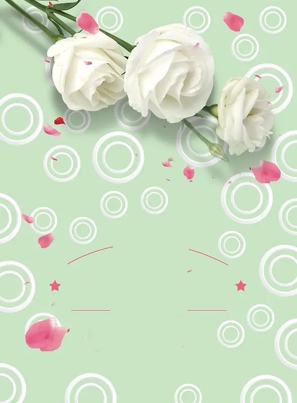 绿色小清新白玫瑰白色情人节背景素材