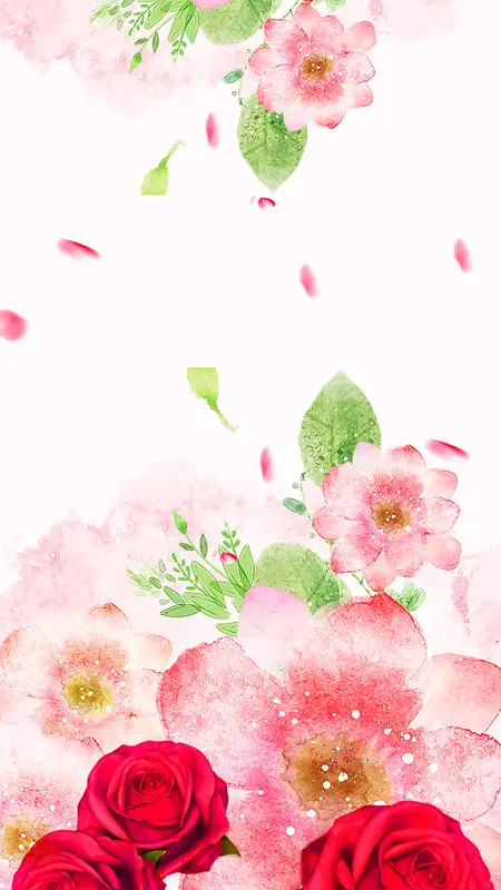 手绘玫瑰桃花H5背景素材