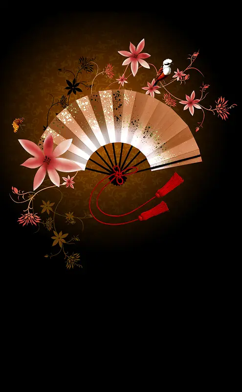 日式折扇花卉元素背景