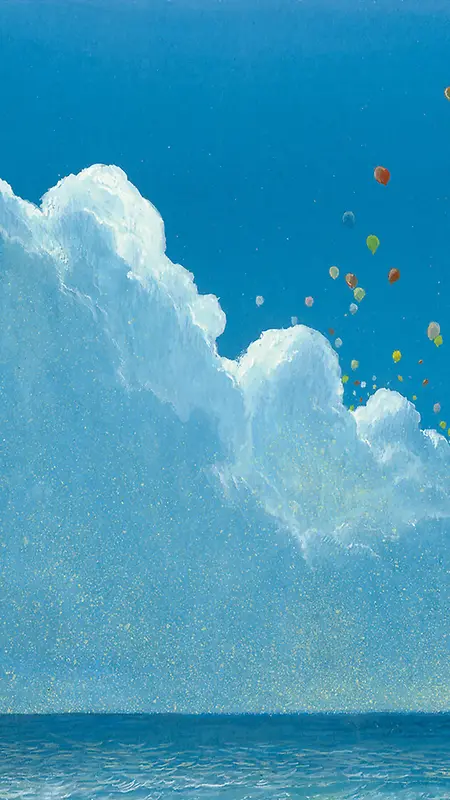 大海天空背景手绘背景蓝色背景气球H5背景