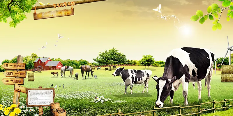 牧场动物围栏绿草地背景素材