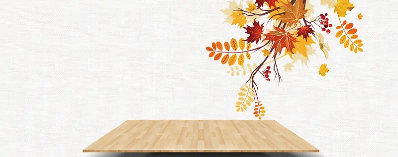 秋季枫叶树叶落叶木板背景