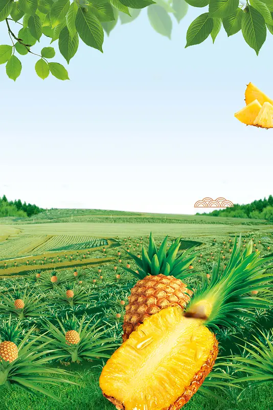 绿色清新水果菠萝促销海报