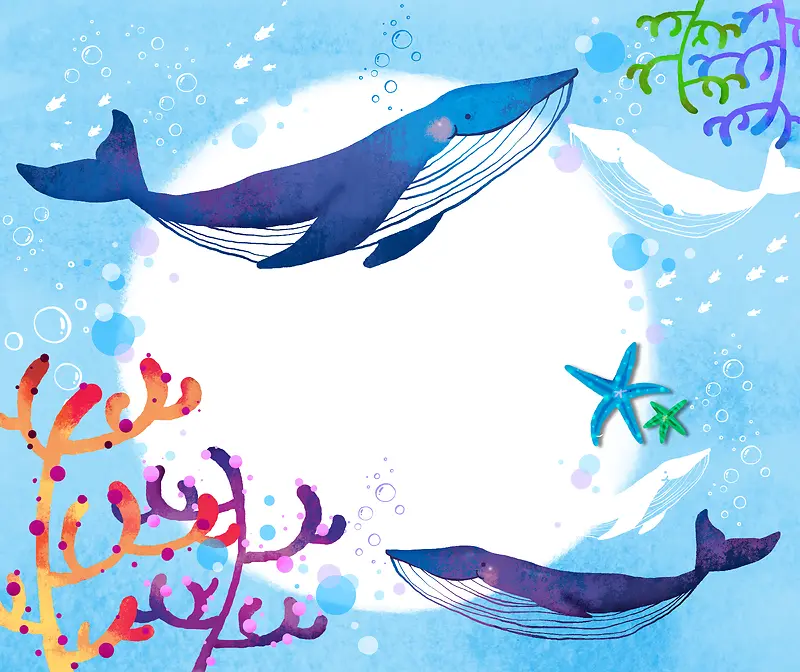 小清新卡通海洋海豚背景素材