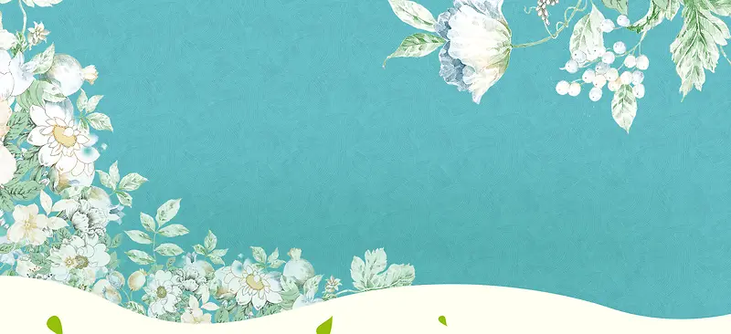 春天文艺手绘白色花朵质感蓝色banner