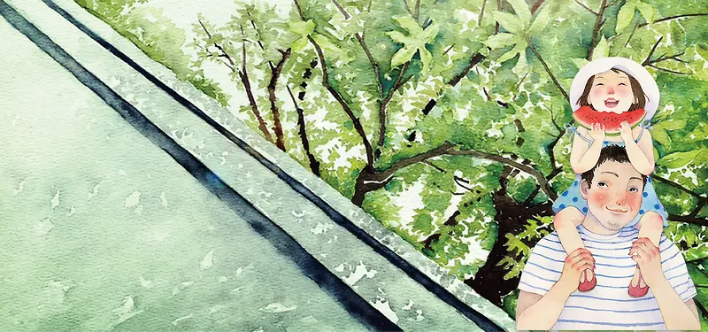 立夏妇女手绘绿色背景