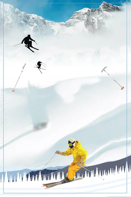 清新冬季滑雪运动海报