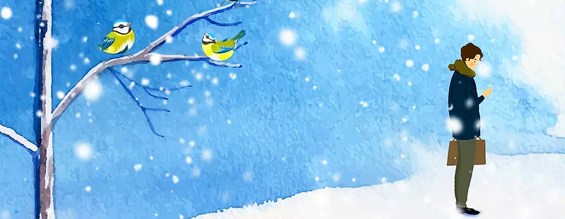 立冬文艺小清新男孩冬天雪景蓝banner