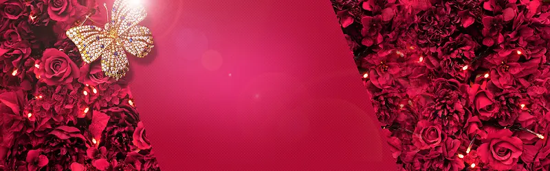 浪漫花卉红色背景banner