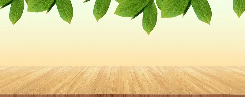 清新木板绿叶美食健康背景