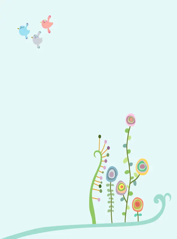 卡通清新手绘花草小鸟背景
