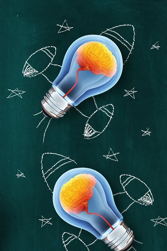 手绘创意大脑灯泡企业文化海报背景素材