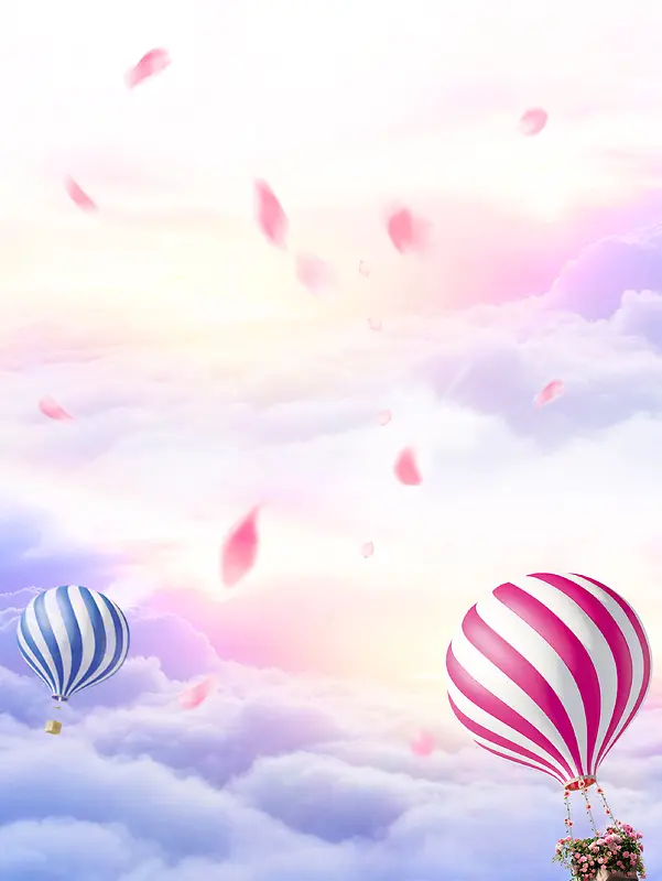 大气梦幻天空漂浮花瓣气球风景背景素材