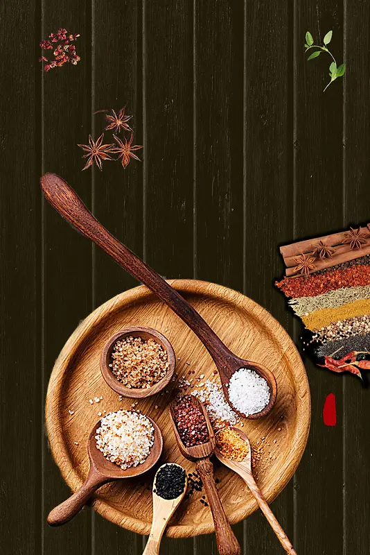 简约美食调料深咖色背景素材