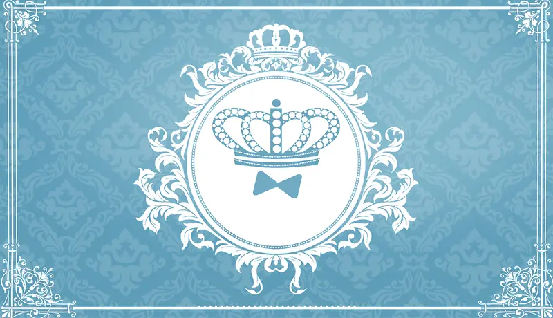 蓝色花卉底纹欧式边框皇冠素材海报背景