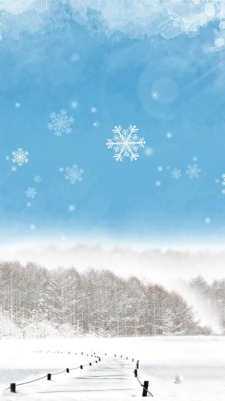 蓝浪漫冬季山林雪景psd分层H5背景素材