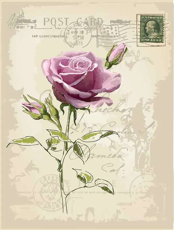 欧式信纸背景玫瑰花矢量图