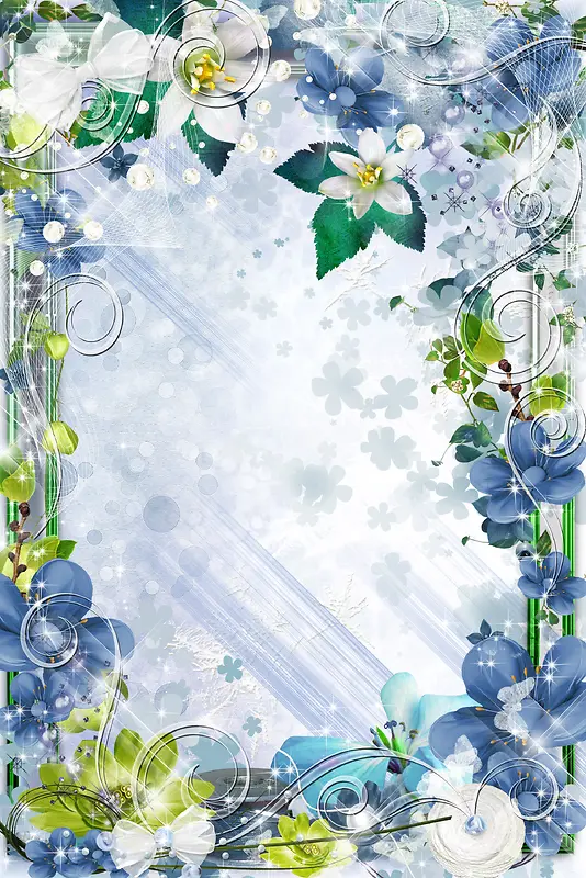 蓝色花卉边框婚礼背景素材