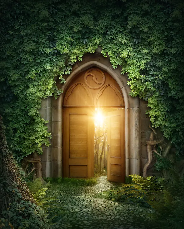 魔幻拱门绿色背景