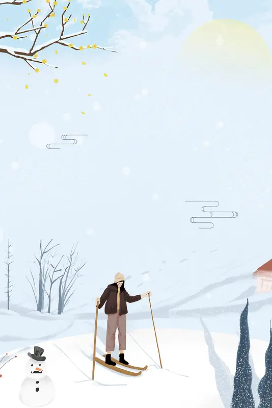 清新冬季滑雪运动海报