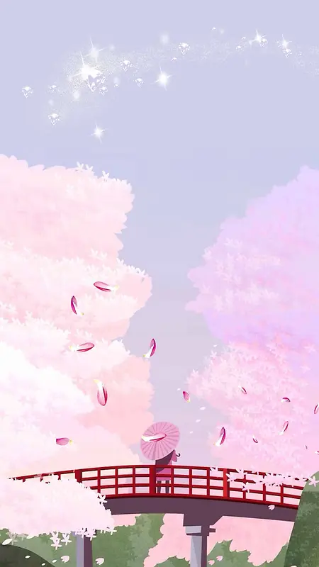 山水画卷日系樱花H5背景素材