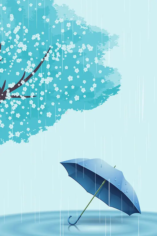 手绘蓝色水彩雨天平面广告