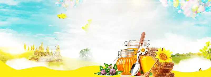 春季油菜花蜂蜜电商海报背景