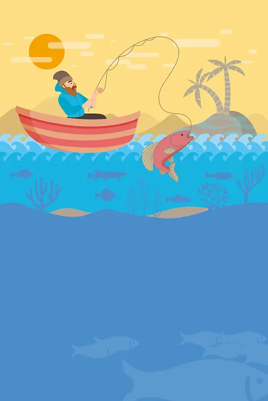 清新时尚海边钓鱼比赛海报背景素材