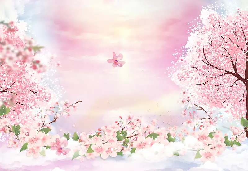 粉色浪漫花海桃花风景桃园背景素材