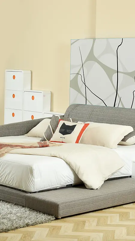 现代简欧风格家具床H5背景素材