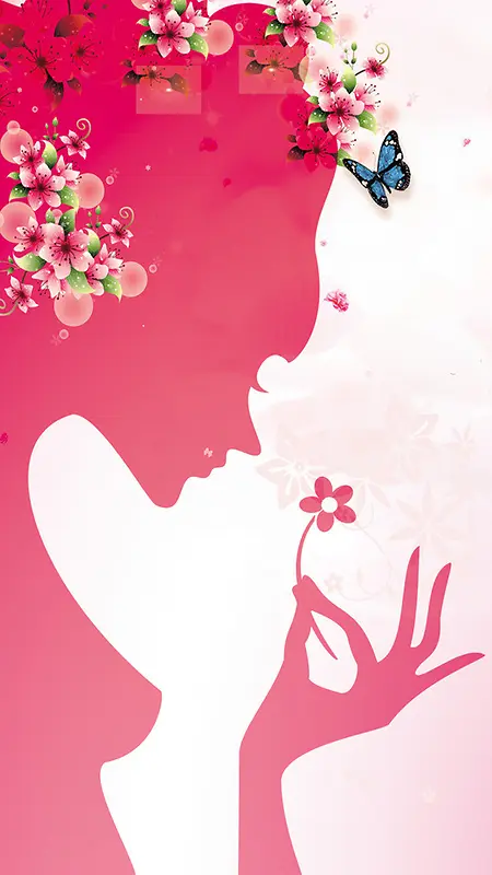 红色女性花朵妇女节PS源文件H5背景素材