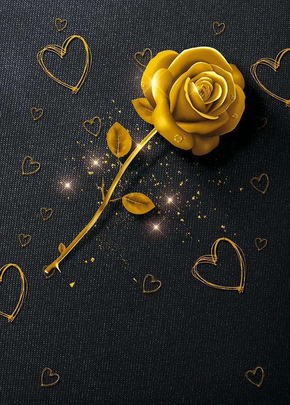 黑色背景金黄色玫瑰情人节平面广告