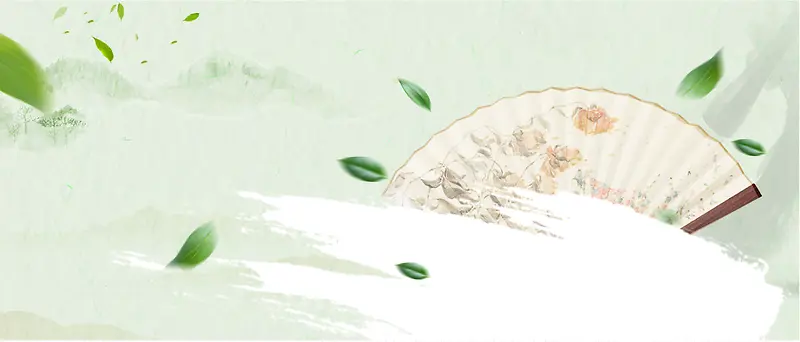 春天惊蛰树叶扇子中国风绿banner
