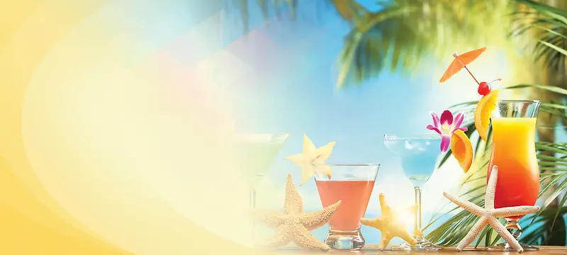 夏日饮料果汁沙滩海报背景