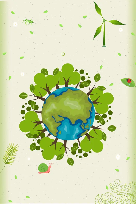 手绘地球森林共建绿色家园海报背景素材