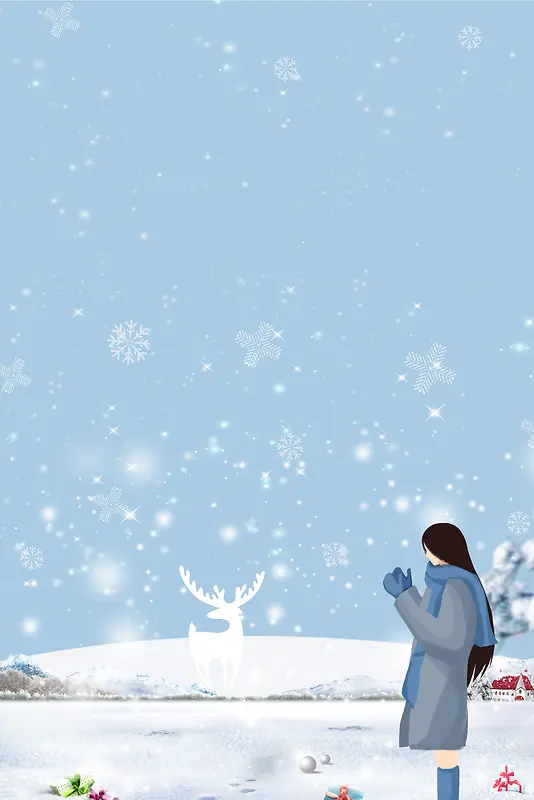 文艺手绘冬季女孩广告设计海报