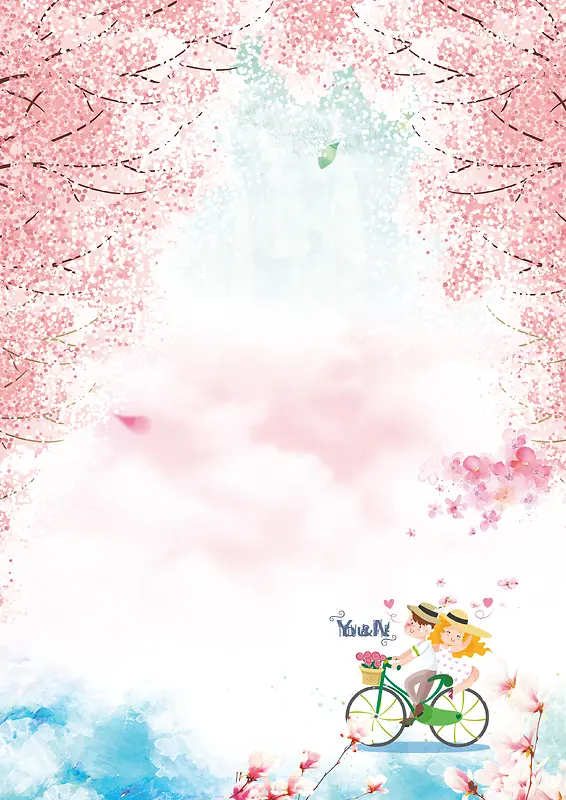 粉色唯美赏桃花赏花游海报背景素材