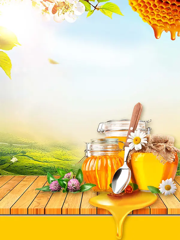 黄色蜂蜜清新美食宣传海报背景