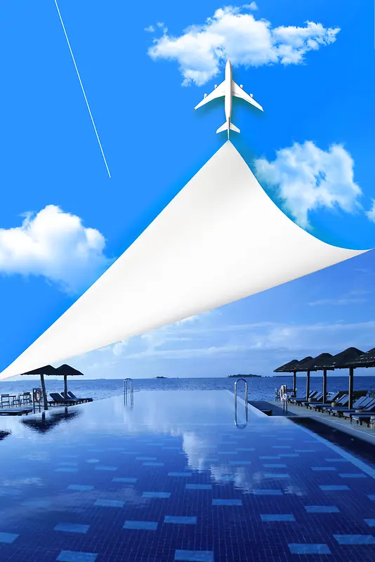 蓝色唯美风景马尔代夫旅游海报背景