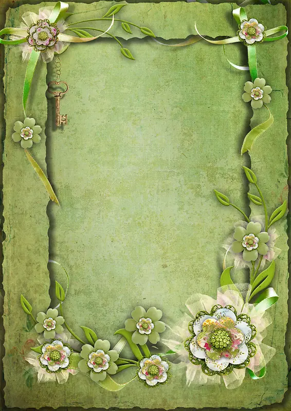 绿色花卉边框复古浪漫背景