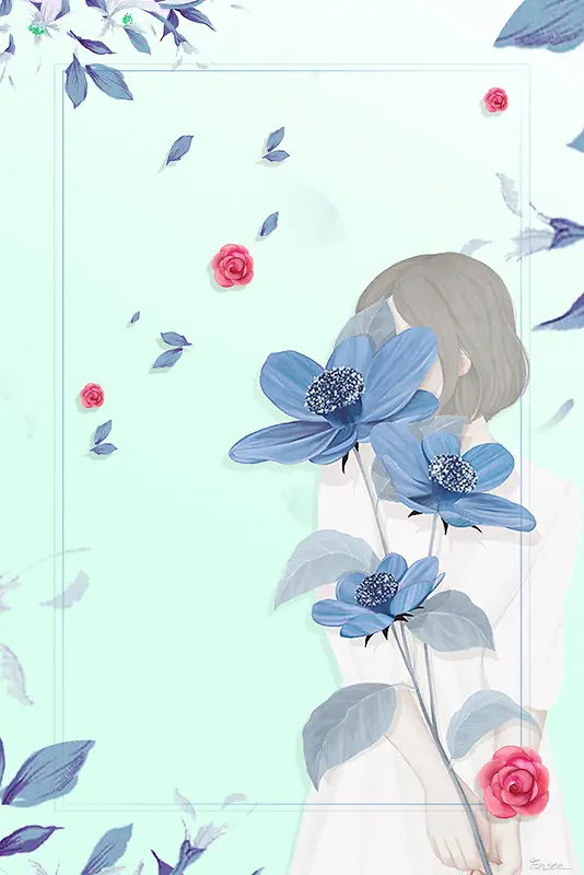 蓝色清新花瓣美容会所海报背景素材
