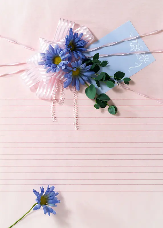 小清新彩带花朵信纸背景素材