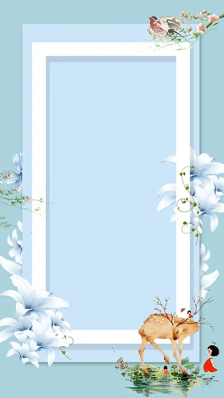 装修清新花朵小鹿餐厅H5背景素材
