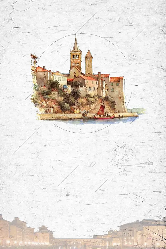 简约复古纹理欧美意大利旅行海报背景